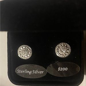 .925 Sterling Silver Diamond Clustered Earrings NWT